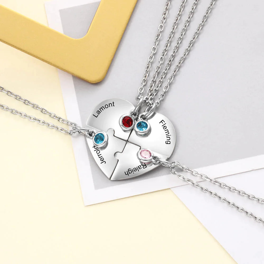 Heart Pendant Puzzle Necklace with Birthstone