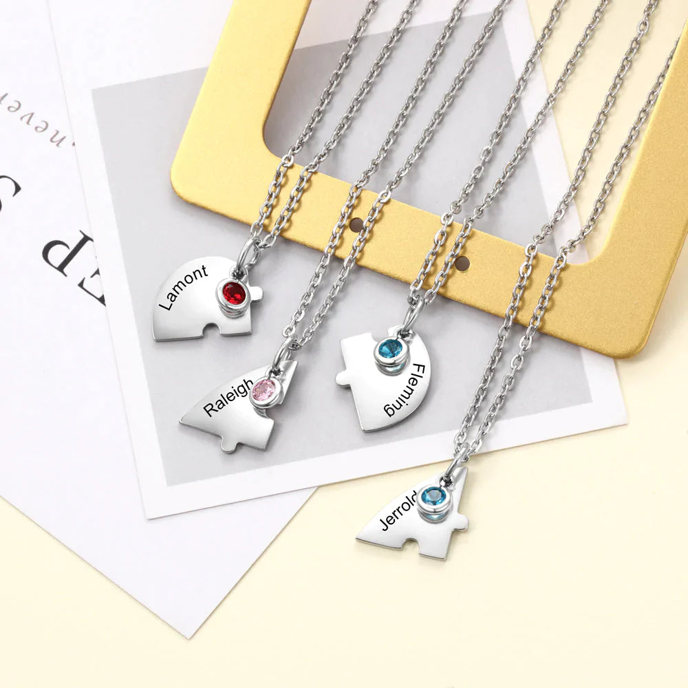 Heart Pendant Puzzle Necklace with Birthstone