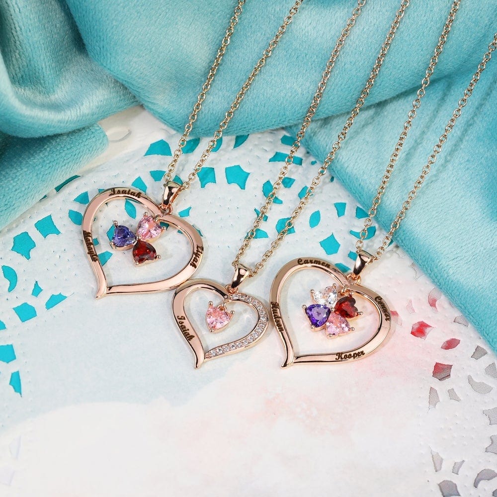 Personalized Names Heart Necklace With Birthstones