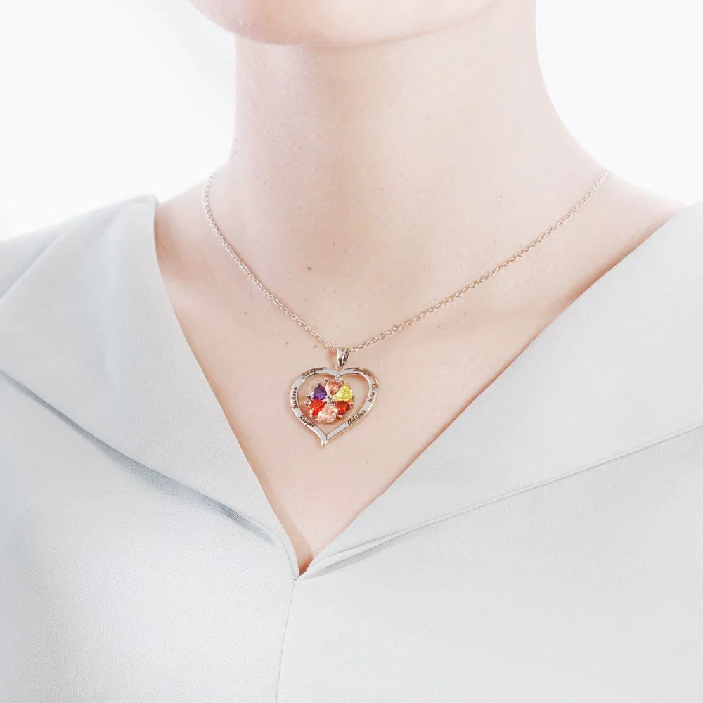 💕Personalized Names Heart Necklace With Birthstones