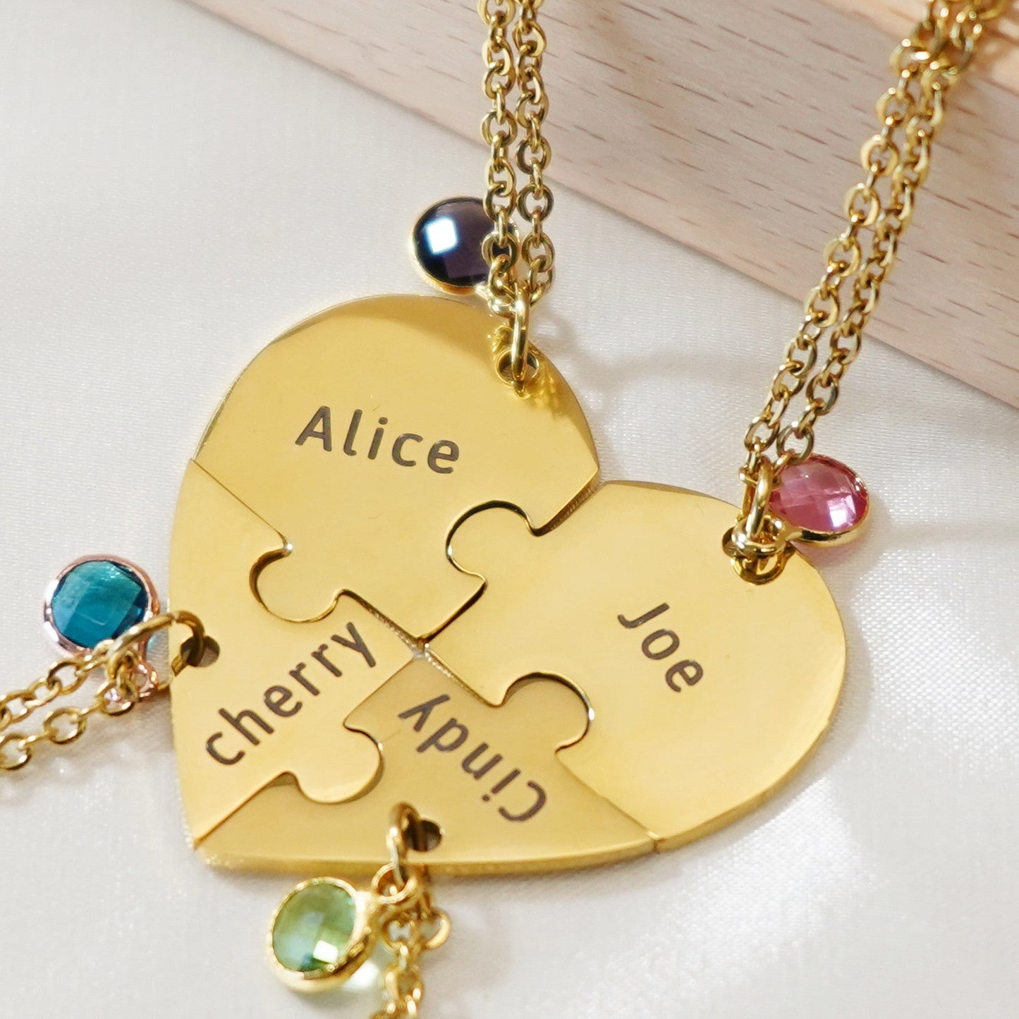 Heart Pendant Puzzle Necklace with Birthstone