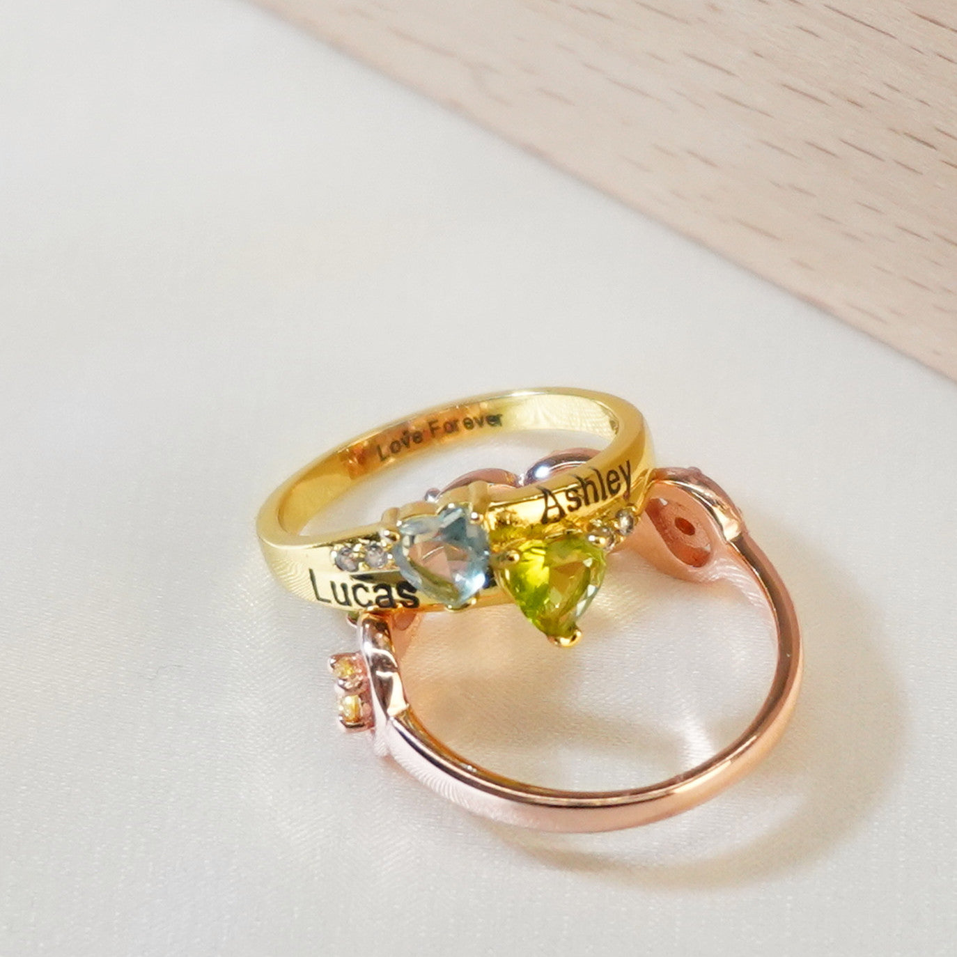 💕Customized Engarving Heart Birthstone Flower Ring