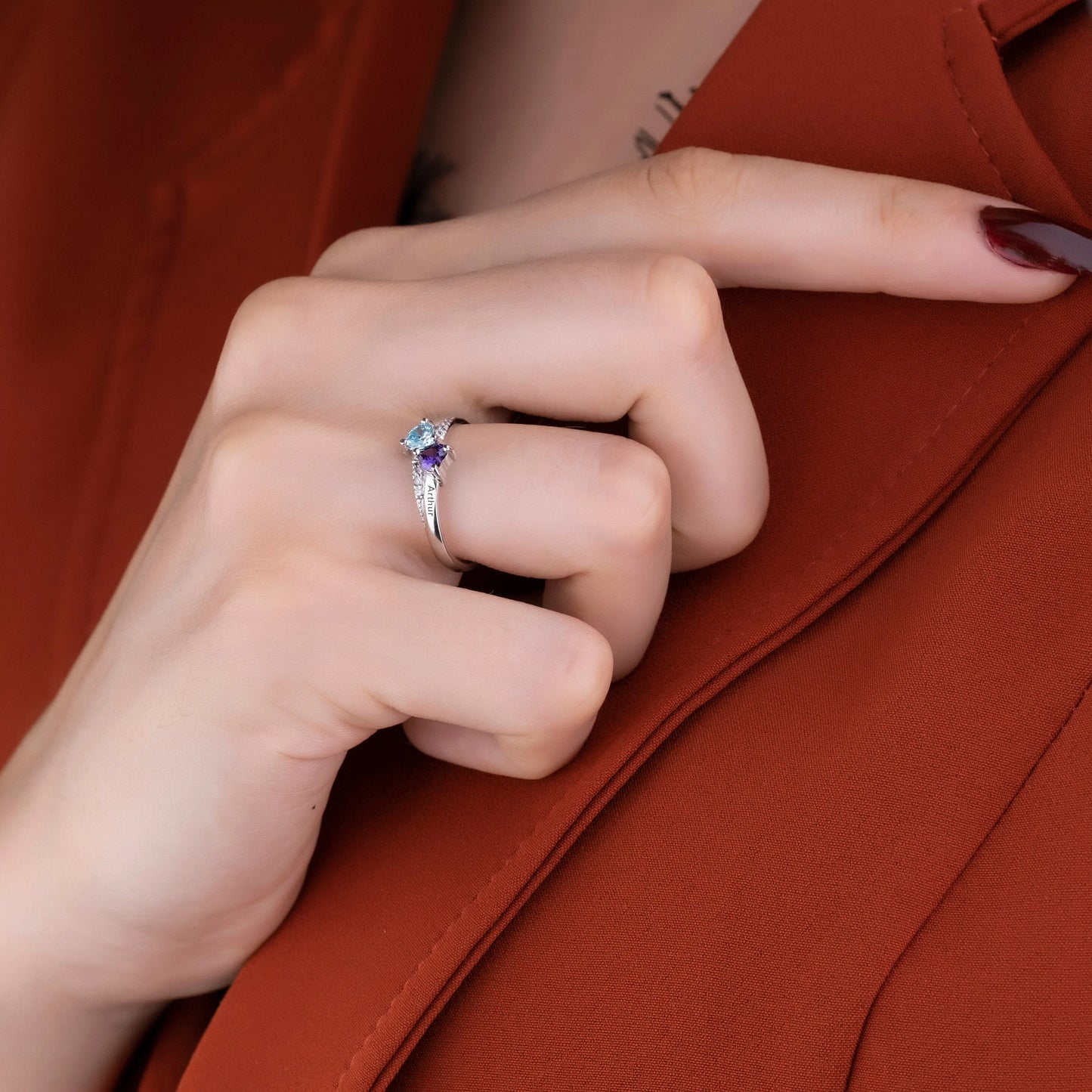 💕Customized Engarving Heart Birthstone Flower Ring
