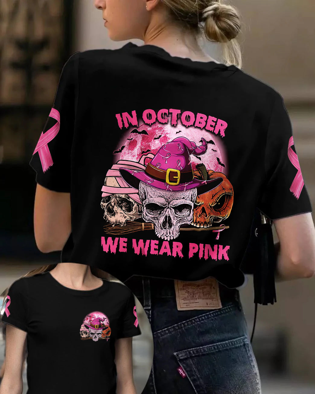 Skull Hat Halloween Breast Cancer T-shirt - TG0822