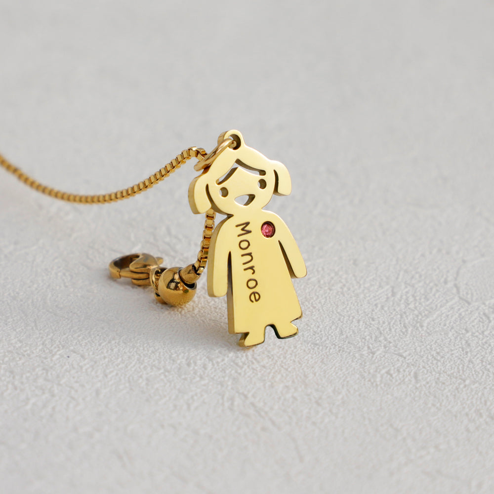 Mother's necklace with engravable birthstone children's charms