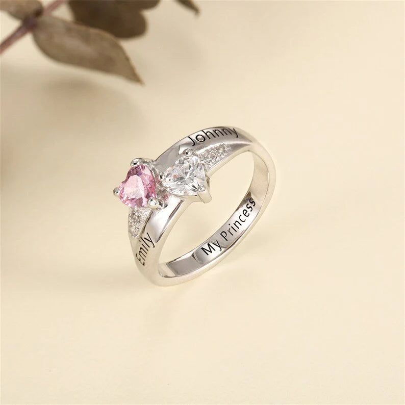 💕Customized Engarving Heart Birthstone Flower Ring