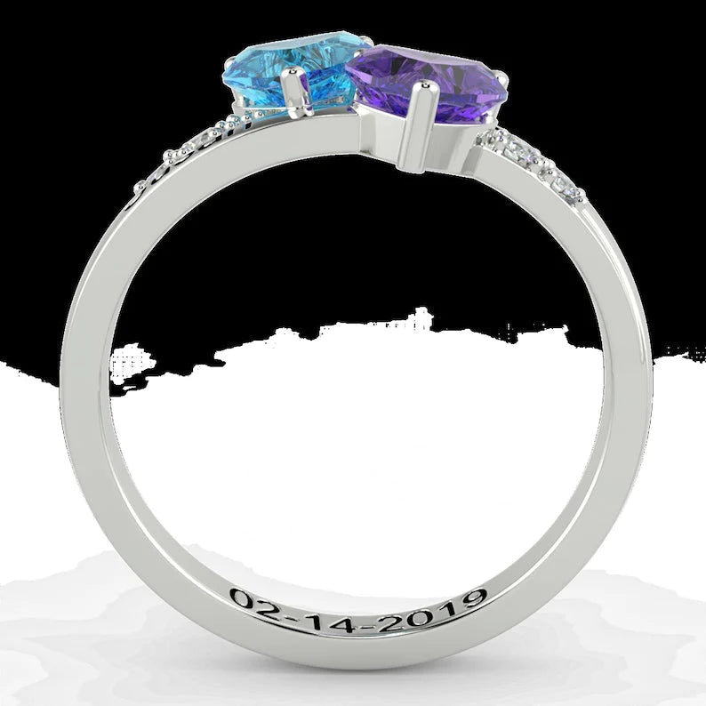 💕Customized Engarving Heart Birthstone Flower Ring