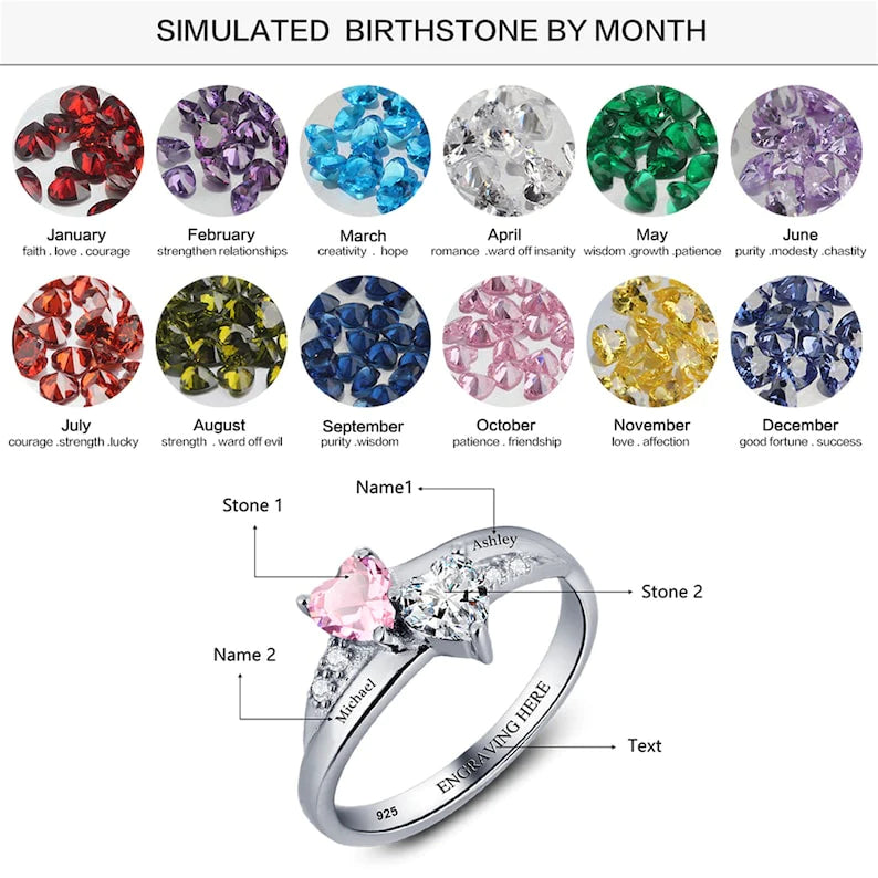 💕Customized Engarving Heart Birthstone Flower Ring