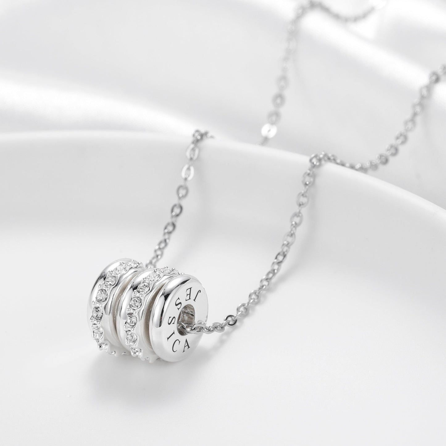 Personalized Engraved Name Crystal Disc Pendants Necklace