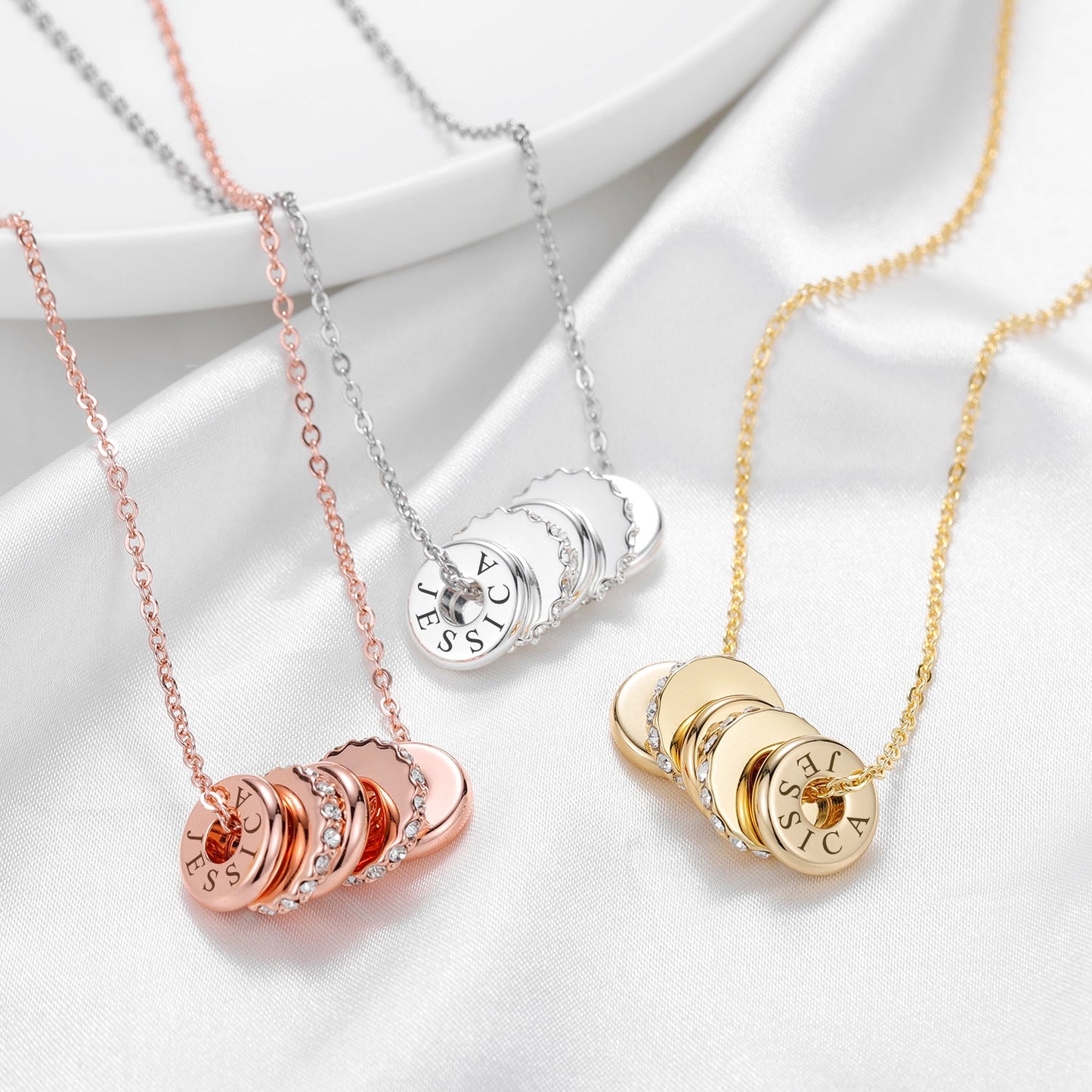 Personalized Engraved Name Crystal Disc Pendants Necklace