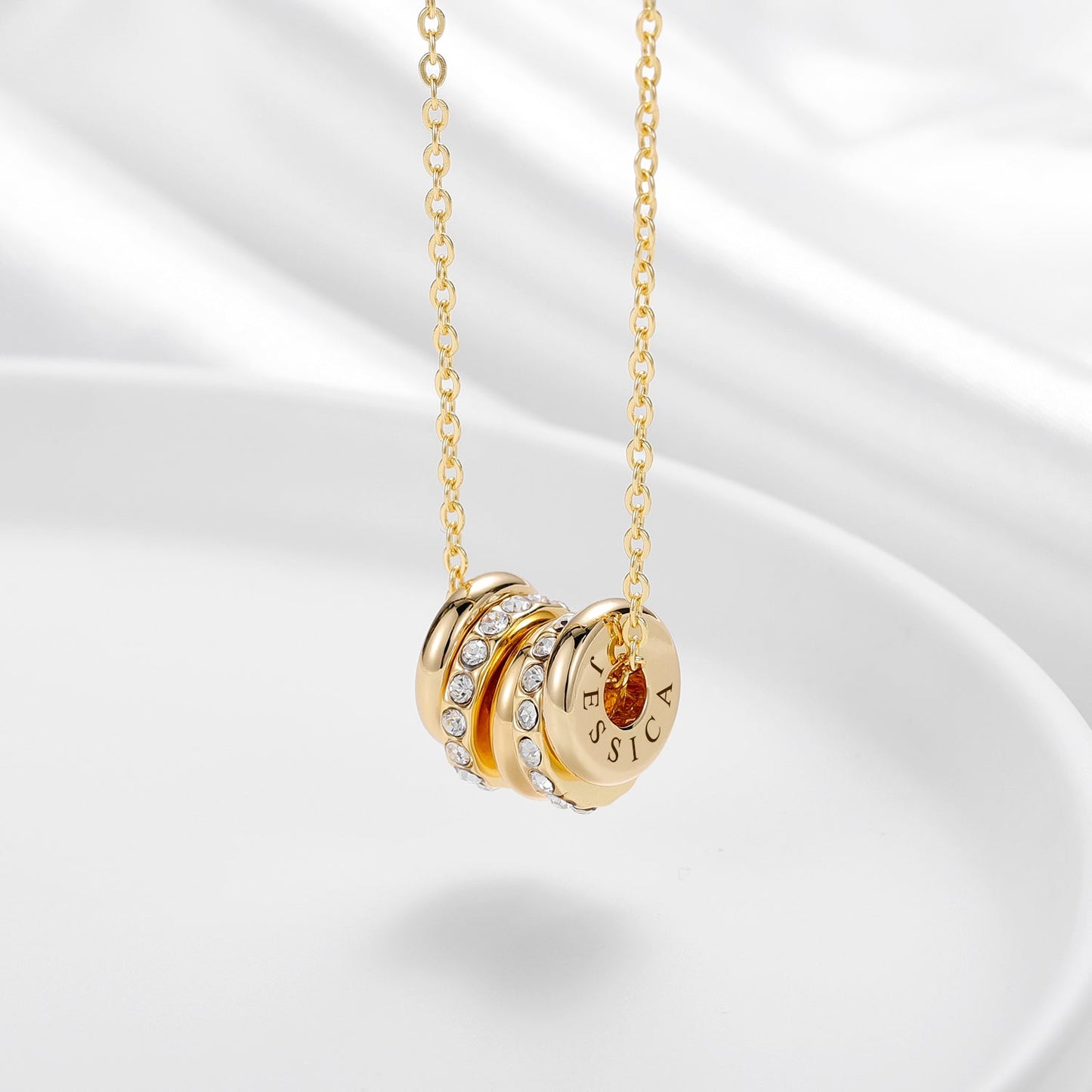 Personalized Engraved Name Crystal Disc Pendants Necklace