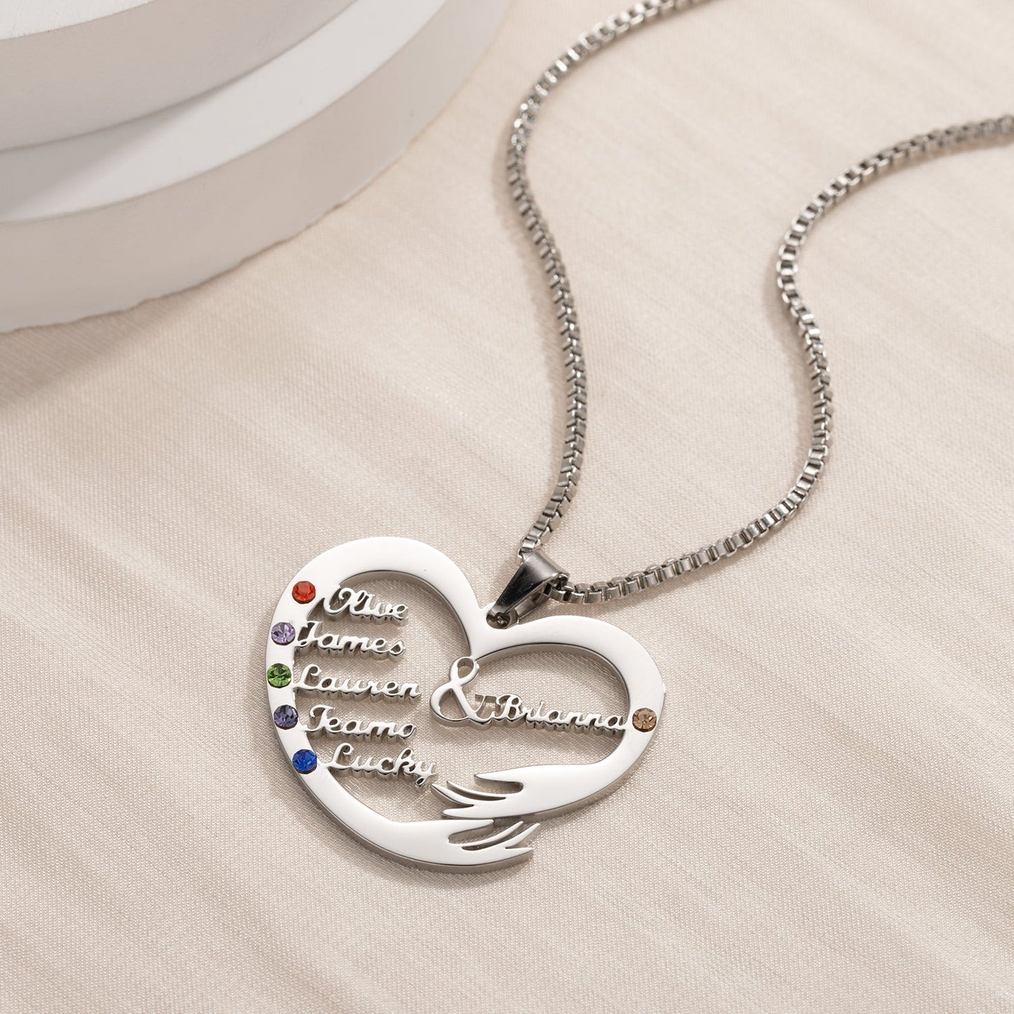 Personalized Heart Hand Hug Necklace With Birthstones for Mom