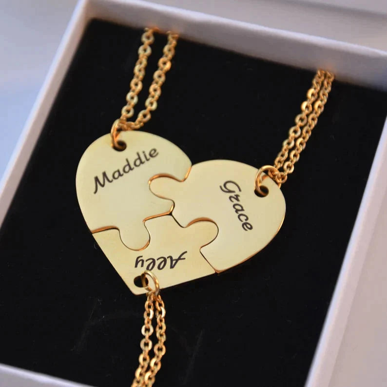 Heart Pendant Puzzle Necklace with Birthstone