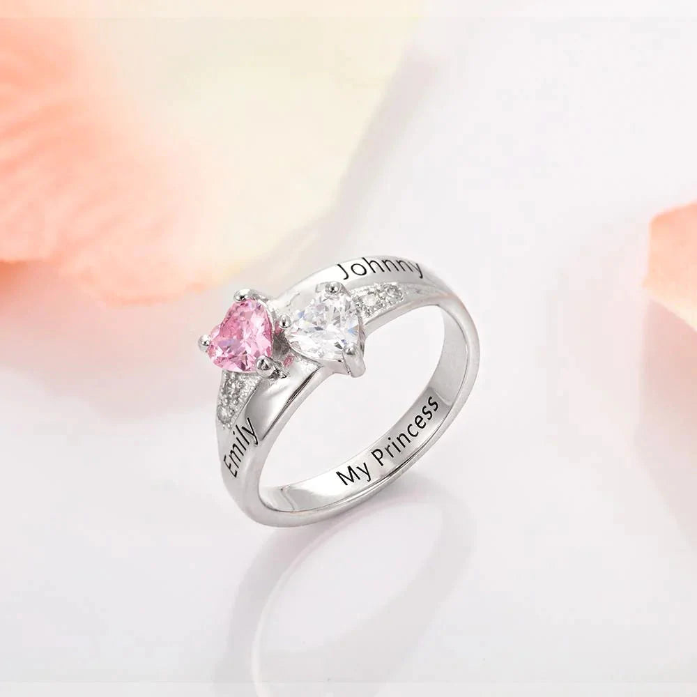 💕Customized Engarving Heart Birthstone Flower Ring