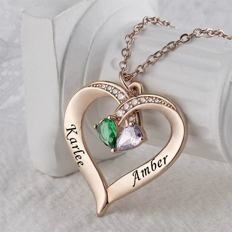 Personalized Names Heart Necklace With Birthstones