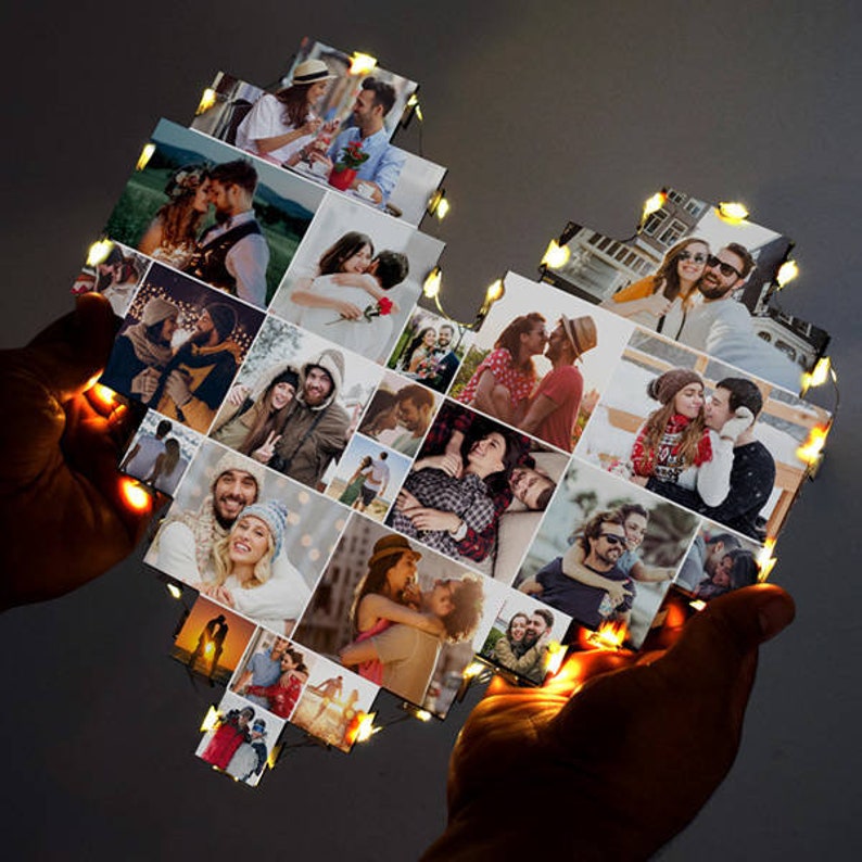 Custom Heart Shape Photo Collage Lamp with Your Photos