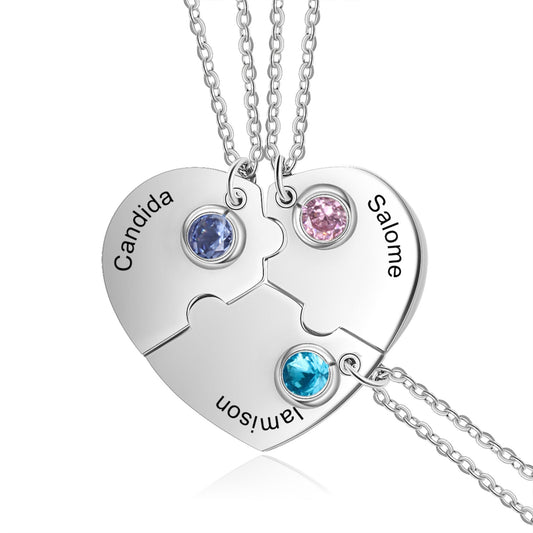 Heart Pendant Puzzle Necklace with Birthstone