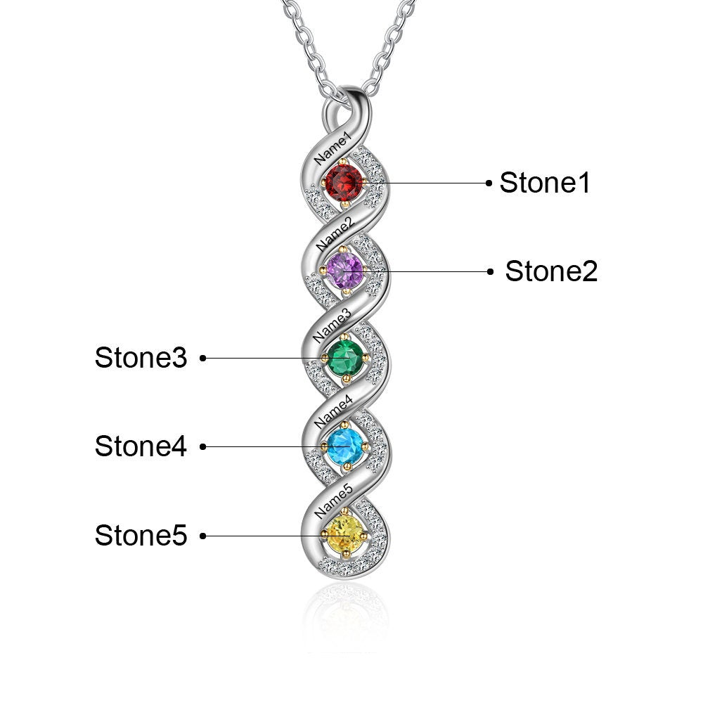 Personalized Mothers Rings Necklace with Birthstones