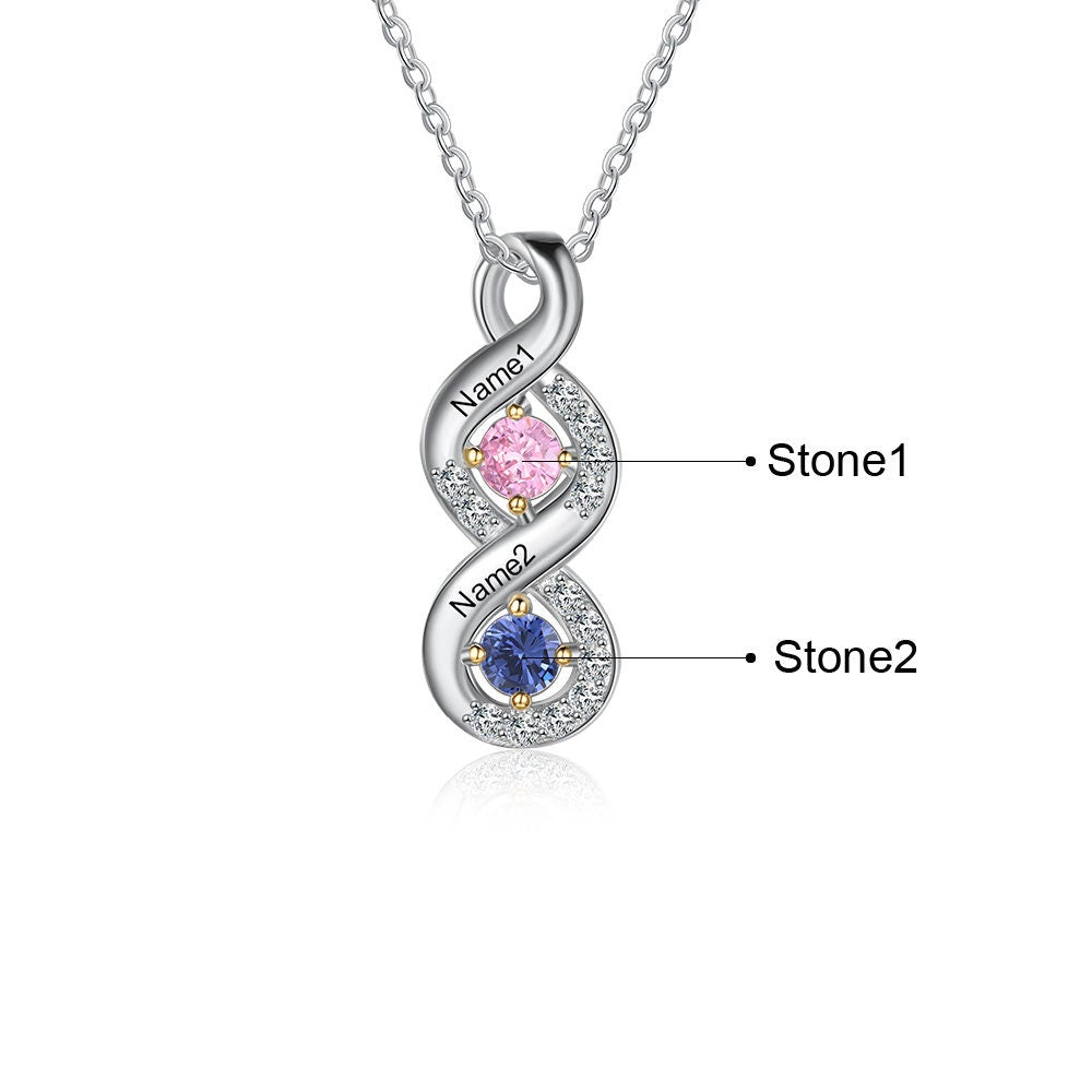 Personalized Mothers Rings Necklace with Birthstones