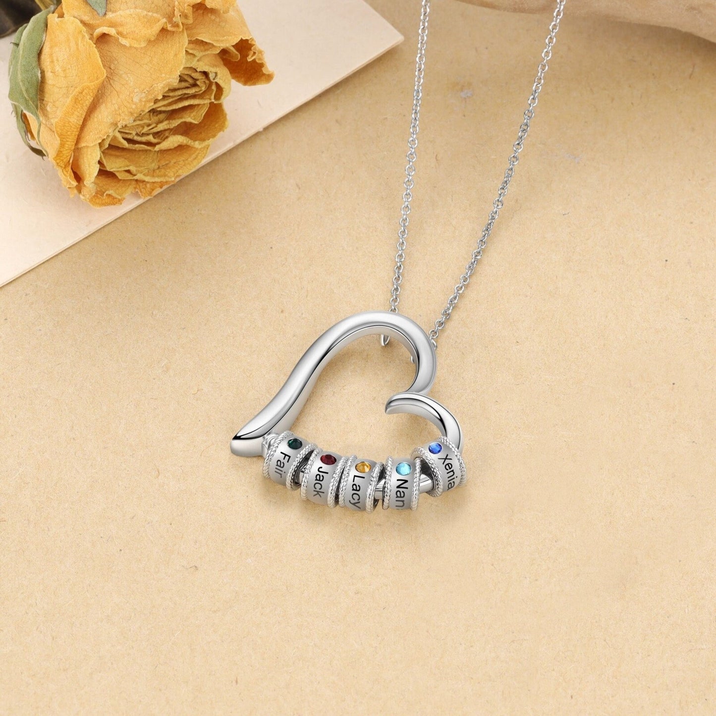 Personalized Family Heart Pendant Necklace