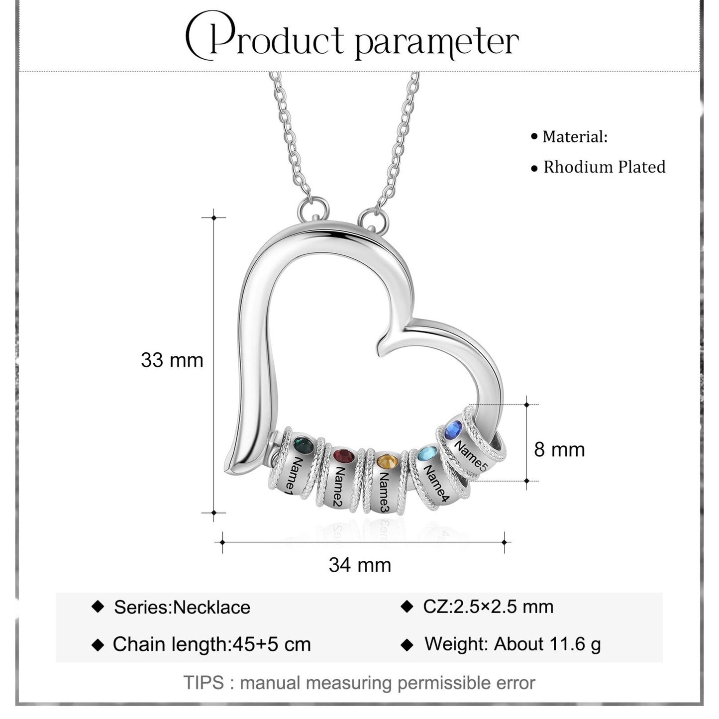 Personalized Family Heart Pendant Necklace