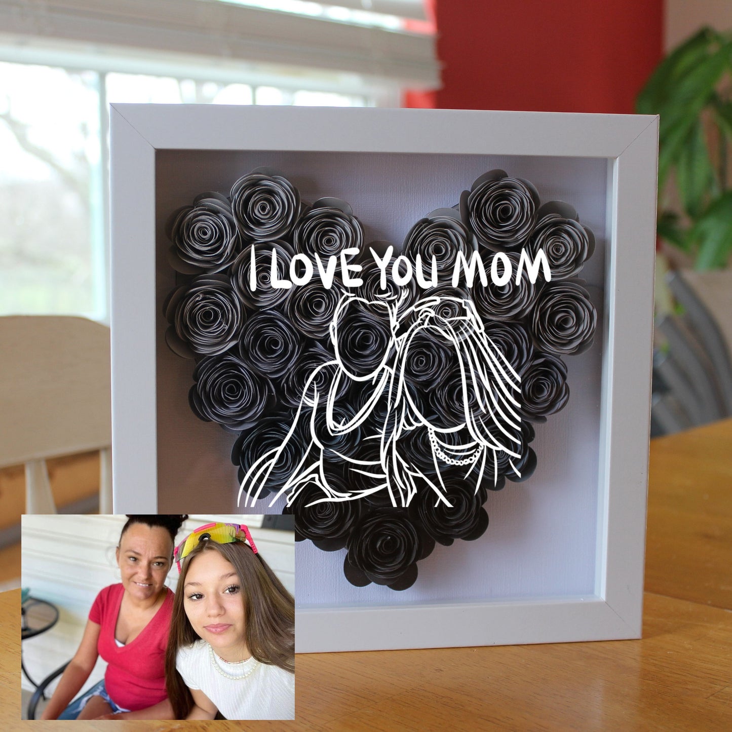 Custom Heart Line Art Flower Shadow Box