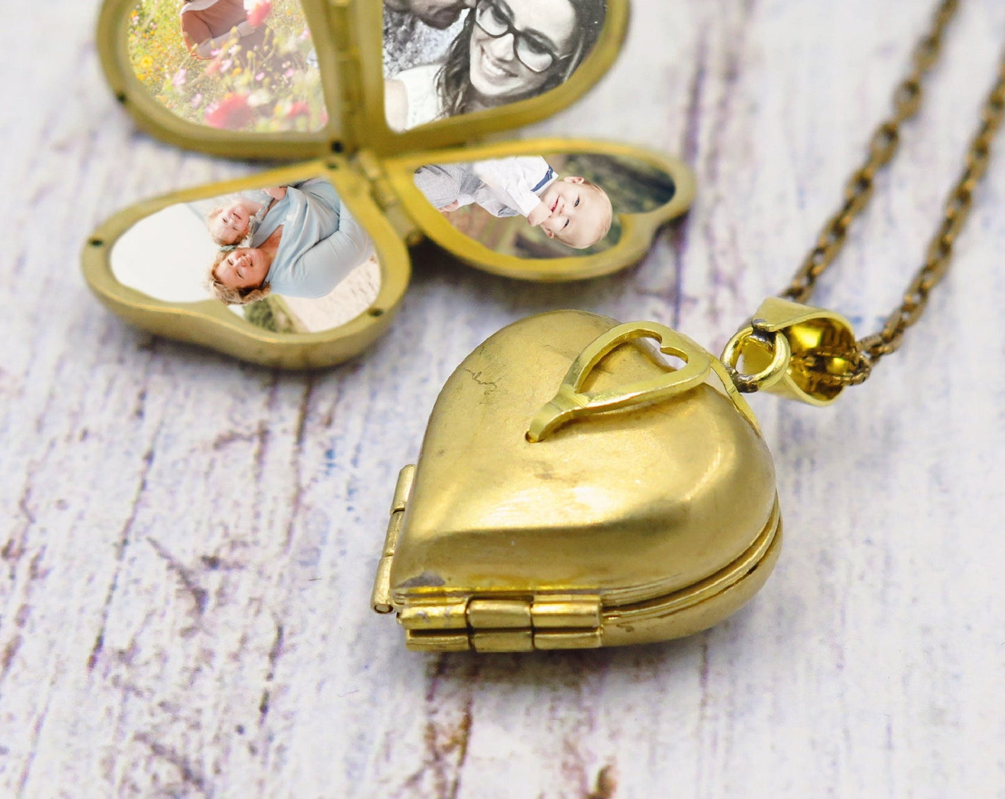Customized Gold Heart Photo Locket Necklace