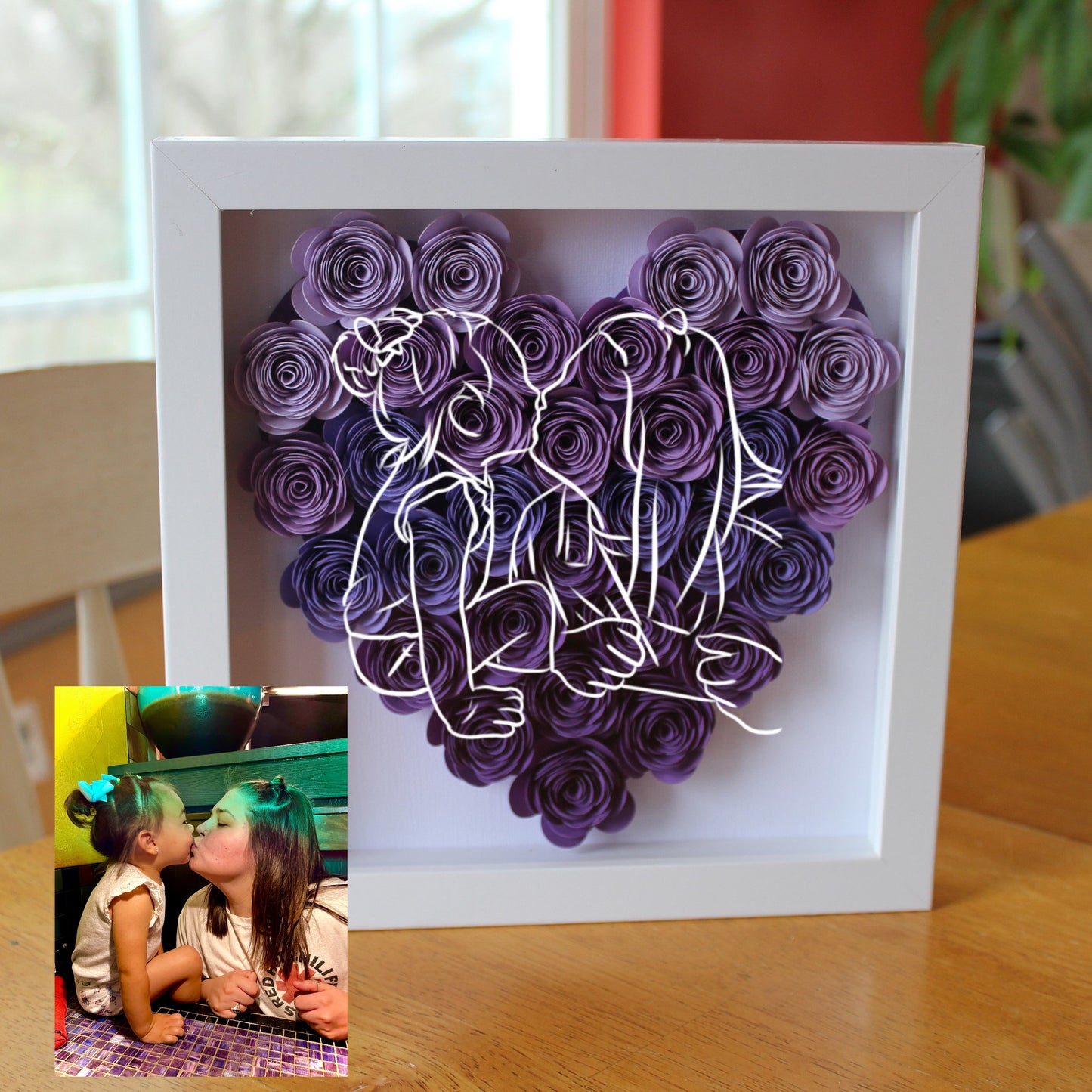 Custom Heart Line Art Flower Shadow Box