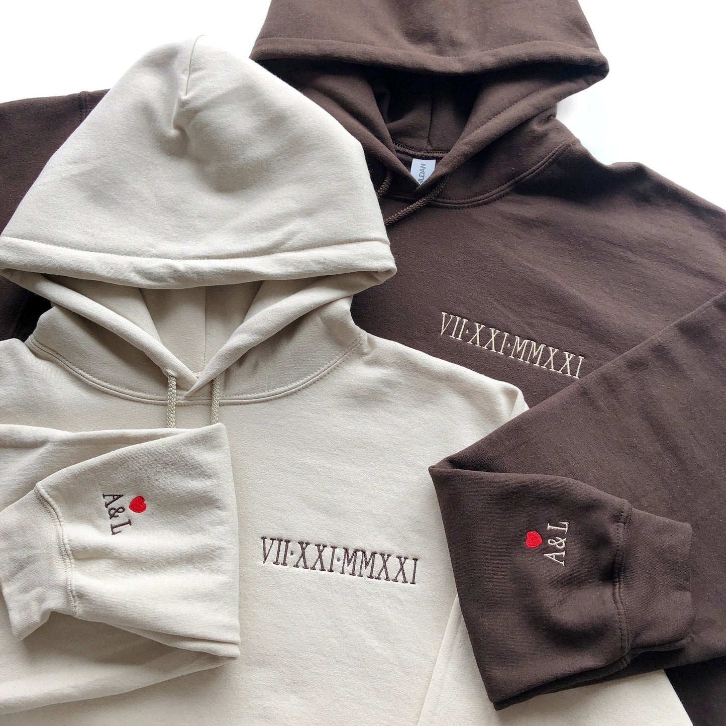 💕Custom Embroidered Roman Numeral Date Couple's Hoodies