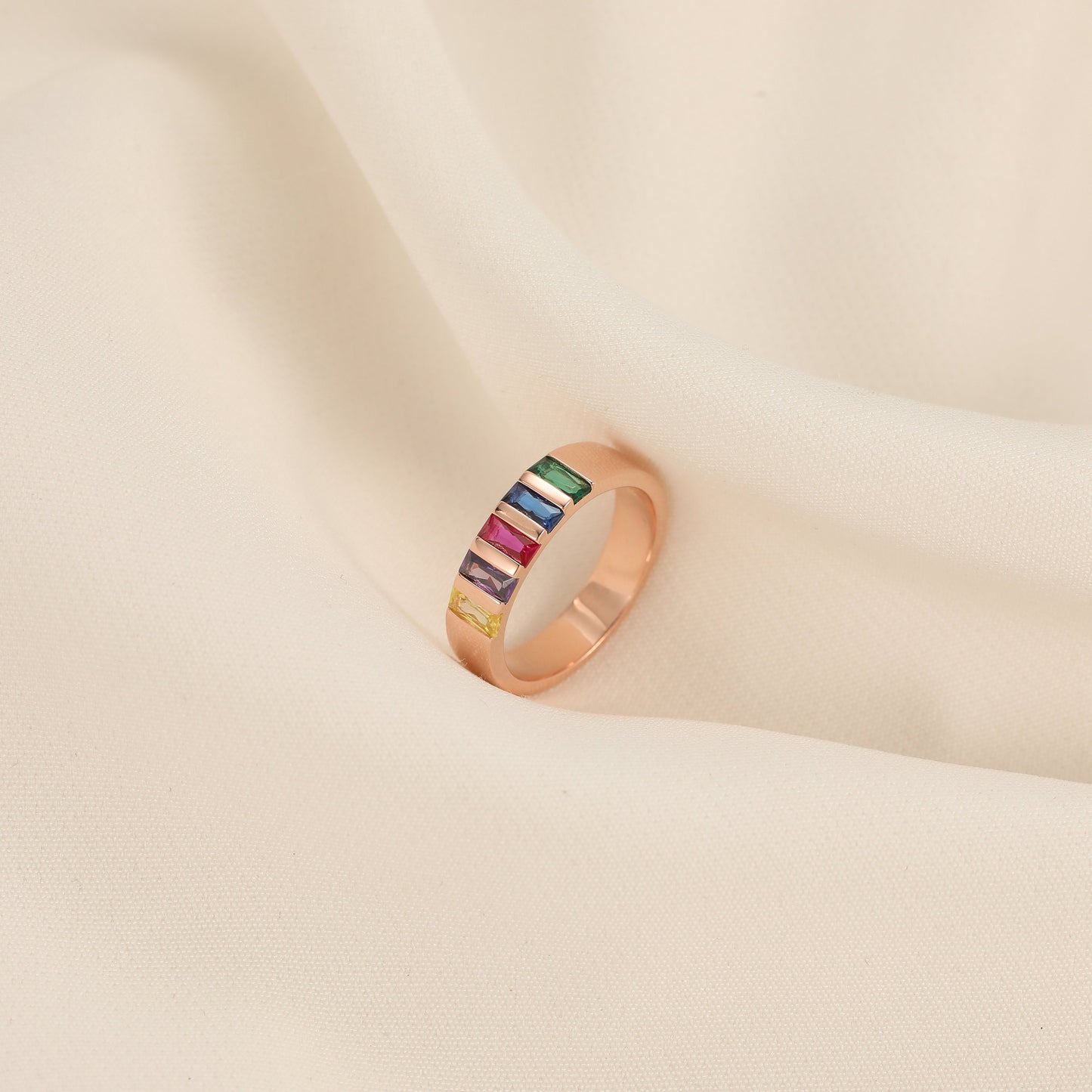 Wide Band Baguette Birthstone Ring