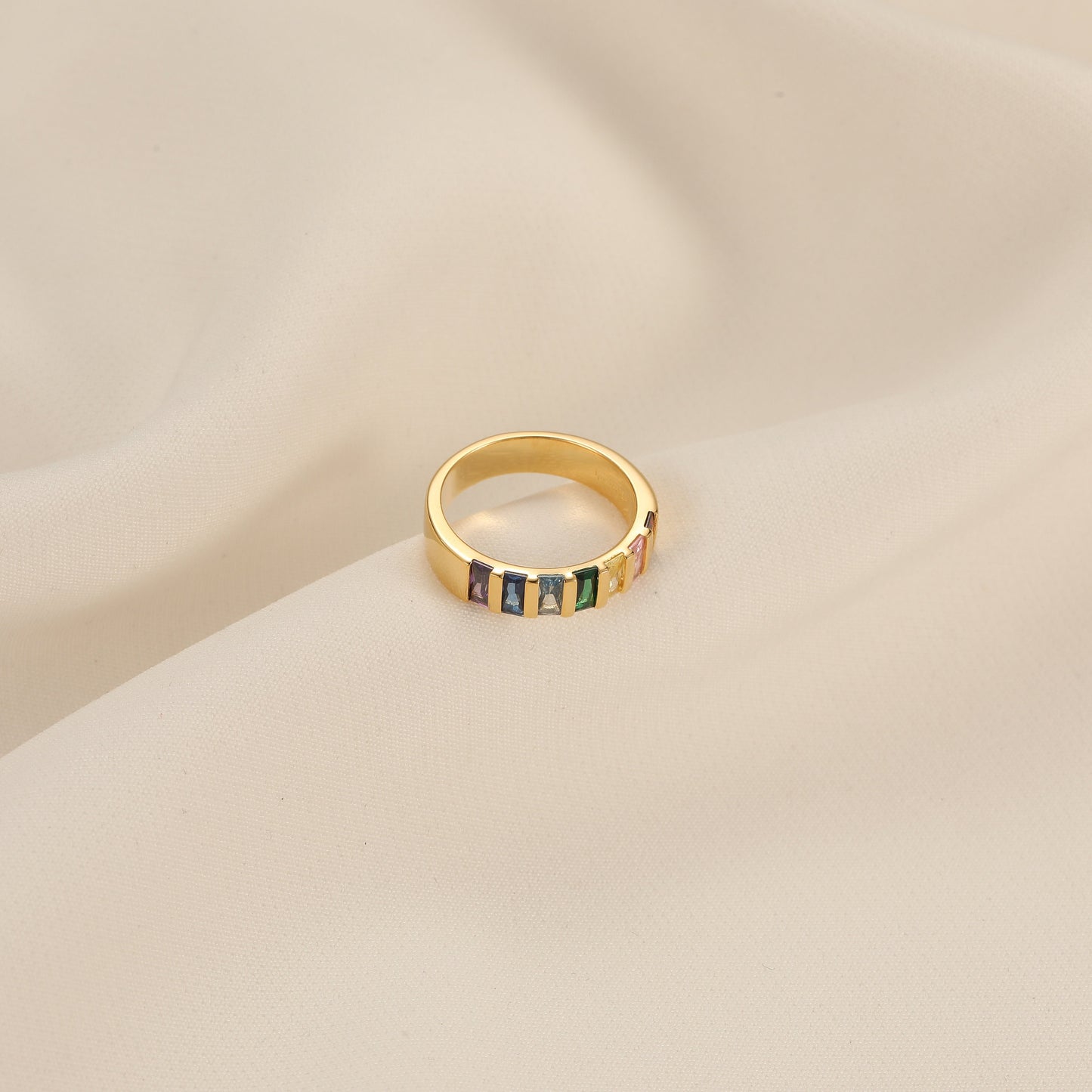 Wide Band Baguette Birthstone Ring