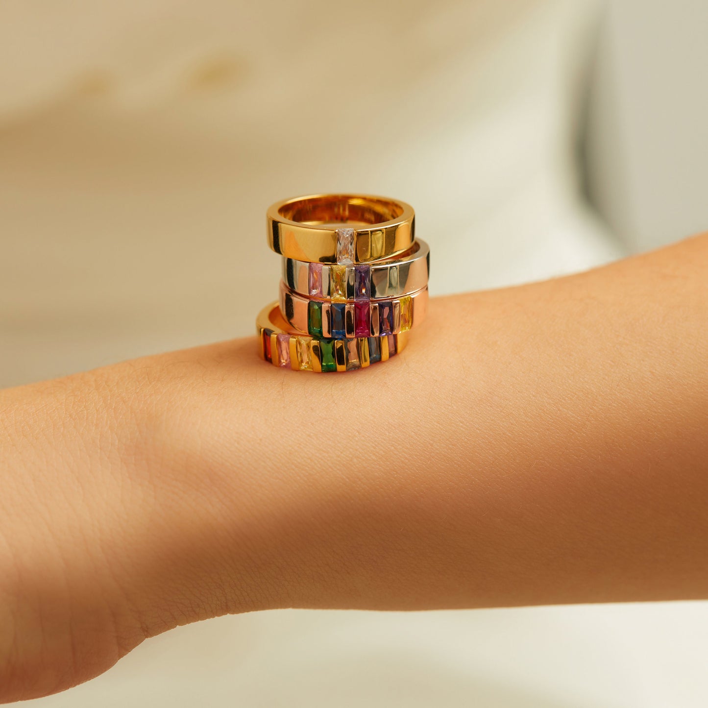 Wide Band Baguette Birthstone Ring
