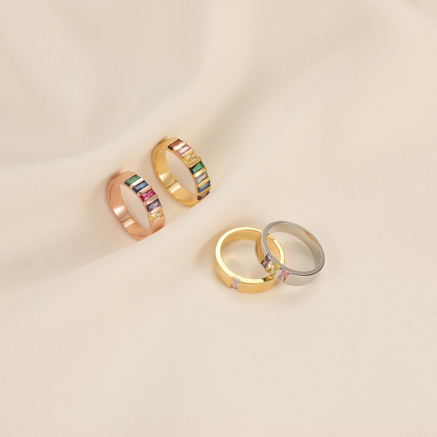 Wide Band Baguette Birthstone Ring