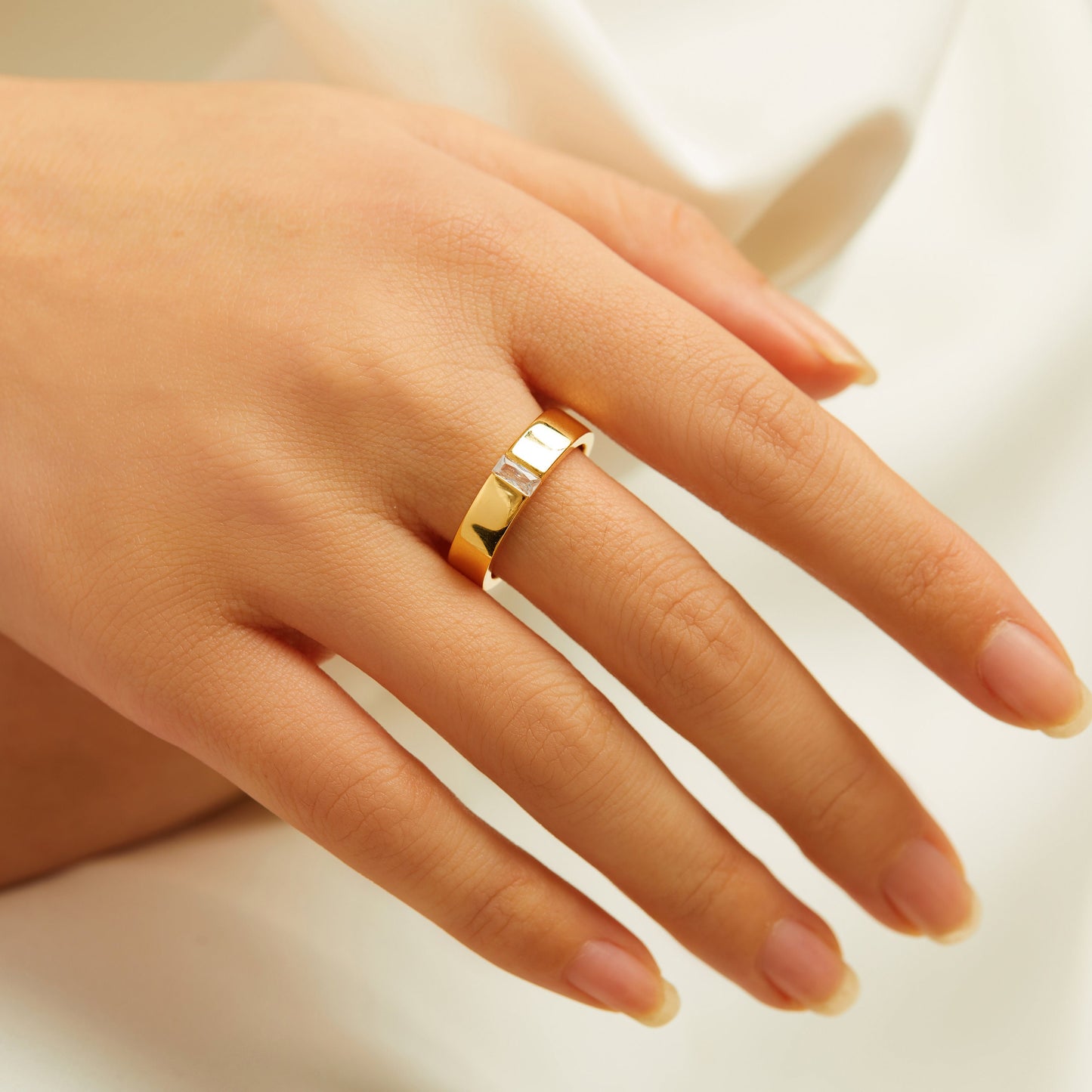 Wide Band Baguette Birthstone Ring