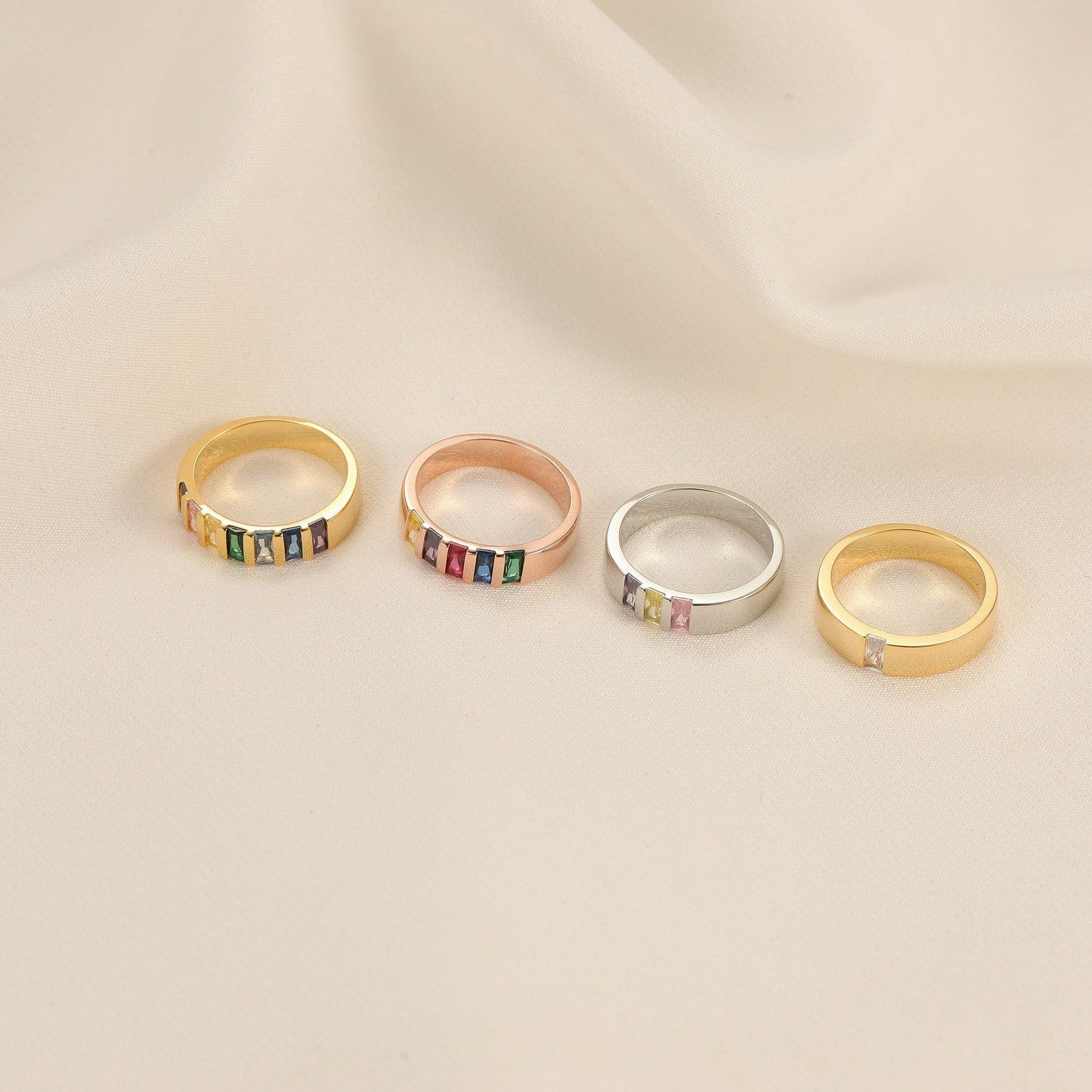 Wide Band Baguette Birthstone Ring