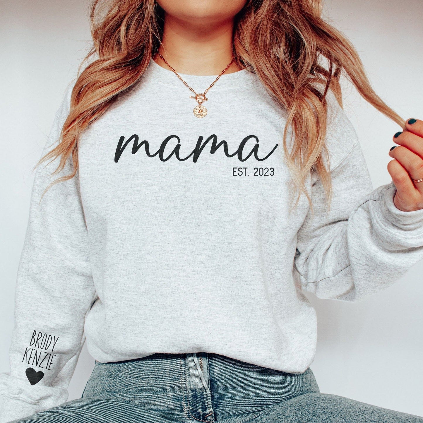 Custom Mama Sweatshirt with Children Name on Sleeve