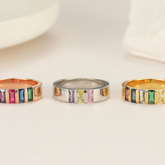 Wide Band Baguette Birthstone Ring