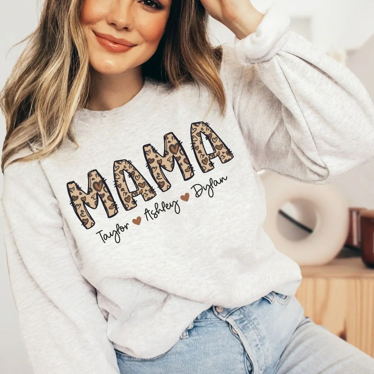 Custom Leopard Mama Shirt with Names