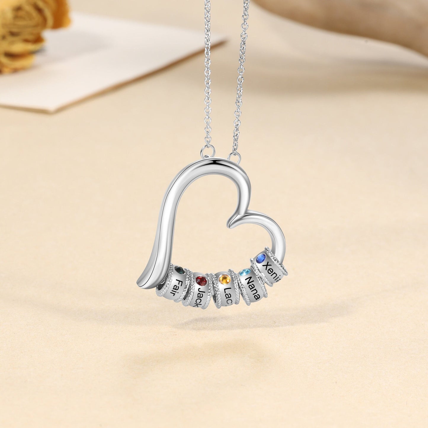 Personalized Family Heart Pendant Necklace