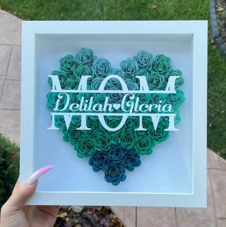 Heart Shaped Monogram Flower Shadow Box