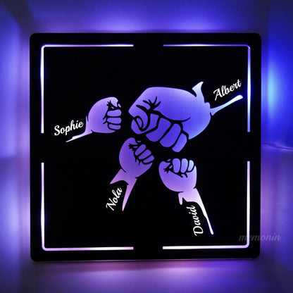 Custom Fist Bump Dad and Kids Wooden Sign With LED Lights