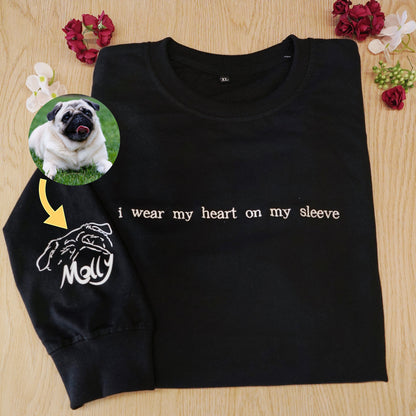 "HEART ON MY SLEEVE" EMBROIDERED CUSTOM CREWNECK, UNISEX