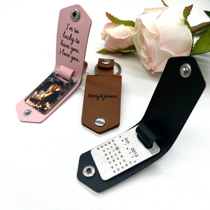 Personalized Photo Keyring In Leather Case