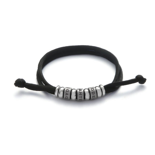Men Black Cord Bracelet with Custom Beads