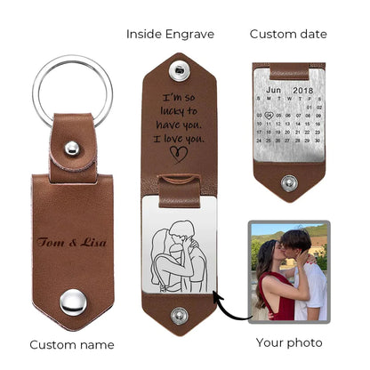 Personalized Photo Keyring In Leather Case