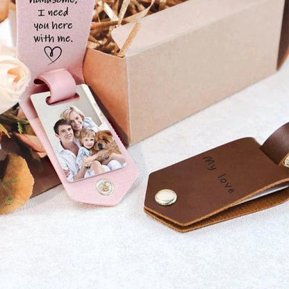 Personalized Photo Keyring In Leather Case