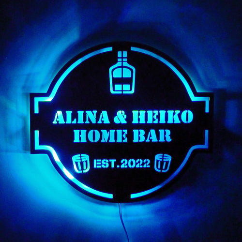 Custom HOME BAR Wooden Sign With LED Lights