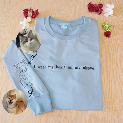 "HEART ON MY SLEEVE" EMBROIDERED CUSTOM CREWNECK, UNISEX