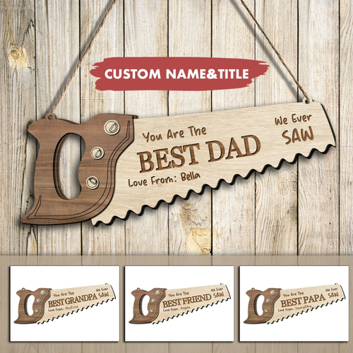 Personalized Best Grandpa Ever Saw Shaped Wood Sign