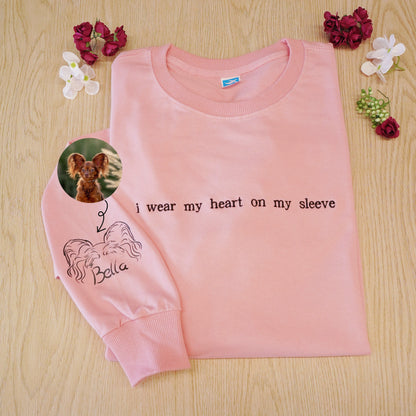 "HEART ON MY SLEEVE" EMBROIDERED CUSTOM CREWNECK, UNISEX